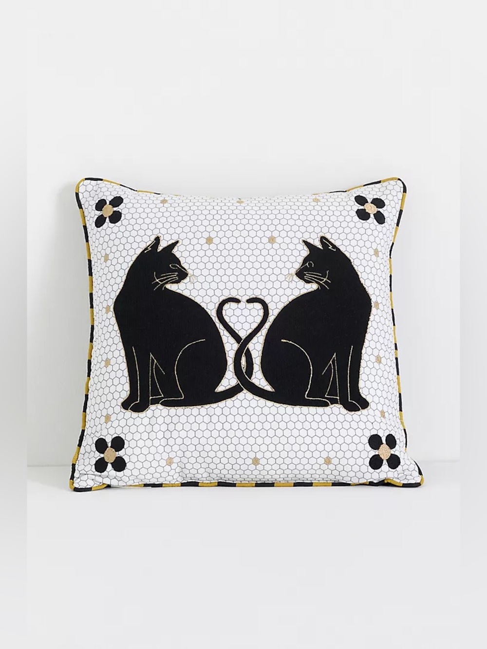 New Anthropologie Halloween Bistro Cat Agatha Embroidered Black Throw Pillow